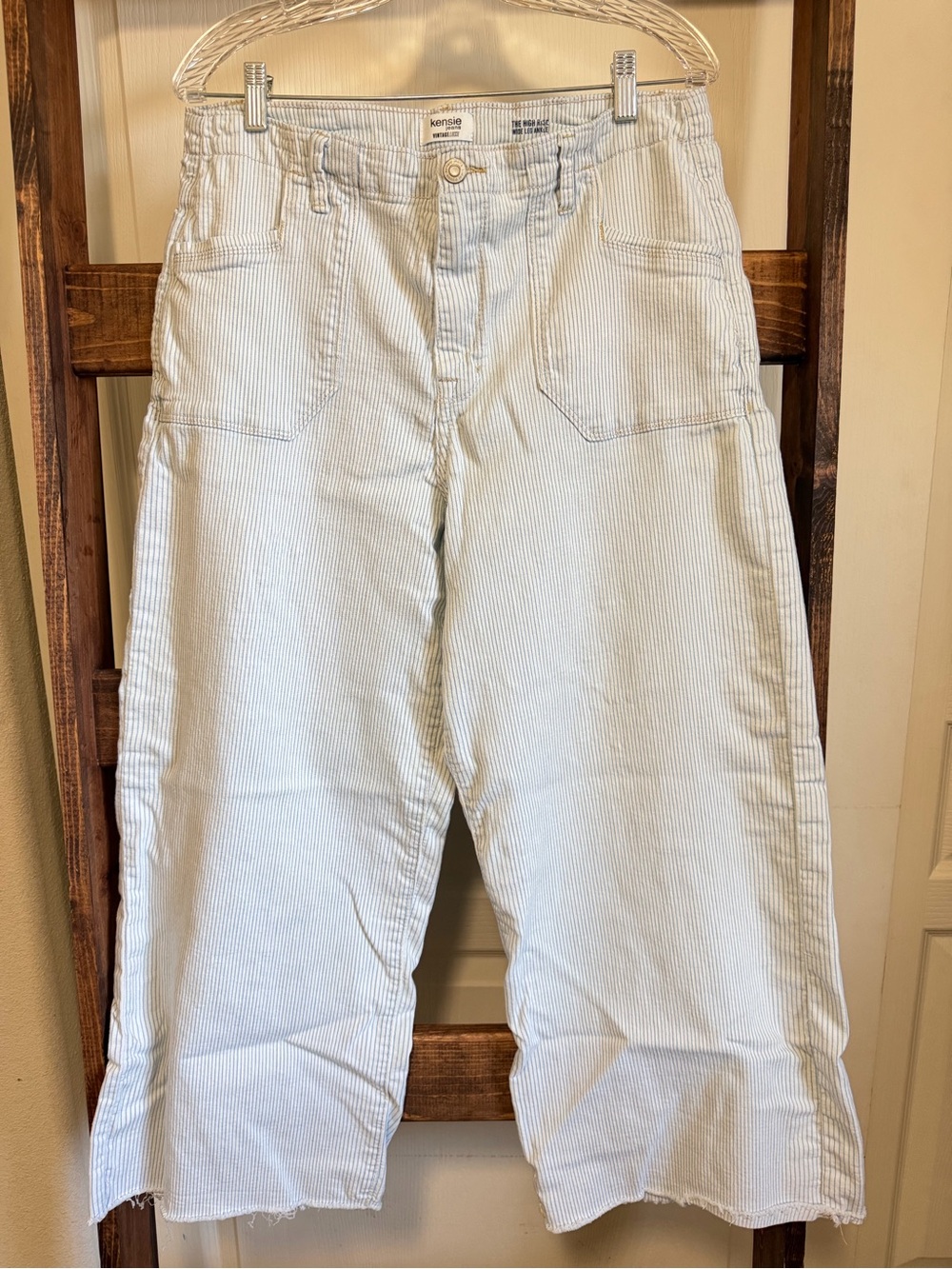 Kensie Light Blue & White Striped Relaxed Wide-Leg Jeans
